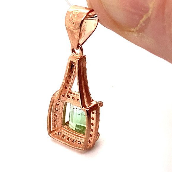 Green Tourmaline 1.80ct Rose Gold Finish Solid 925 Sterling Silver Pendant - Picture 3 of 6
